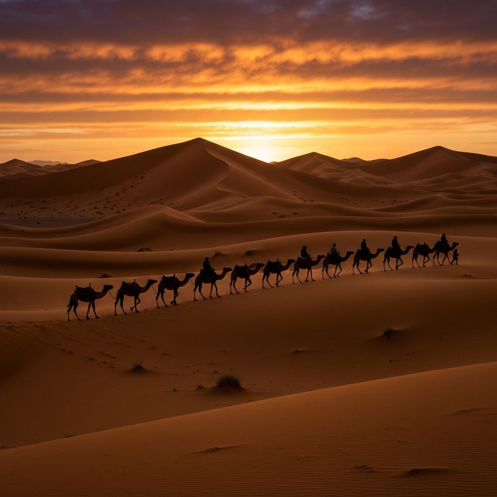 Camel caravan crossing the Sahara